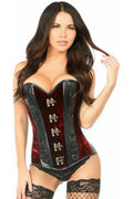Top Drawer Red Velvet & Faux Leather Steel Boned Corset