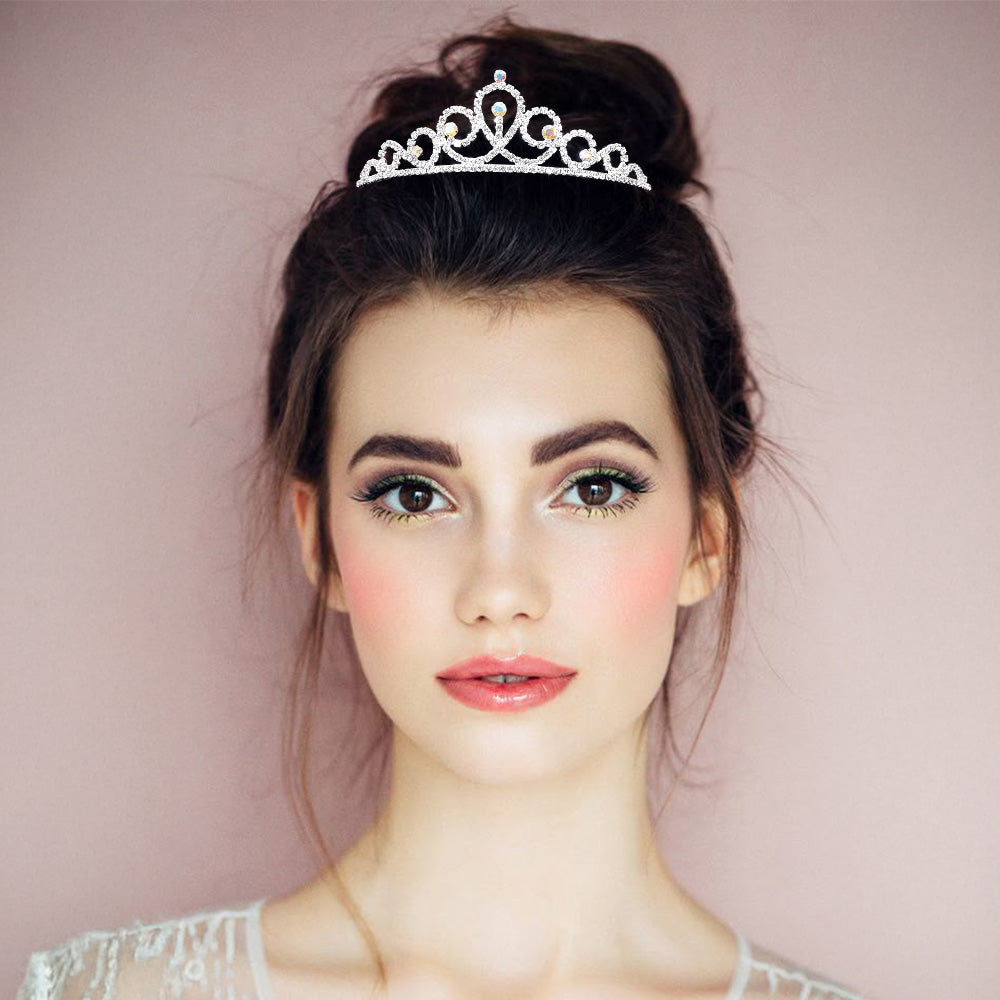 Round Crystal Accent Rhinestone Paved Princess Tiara