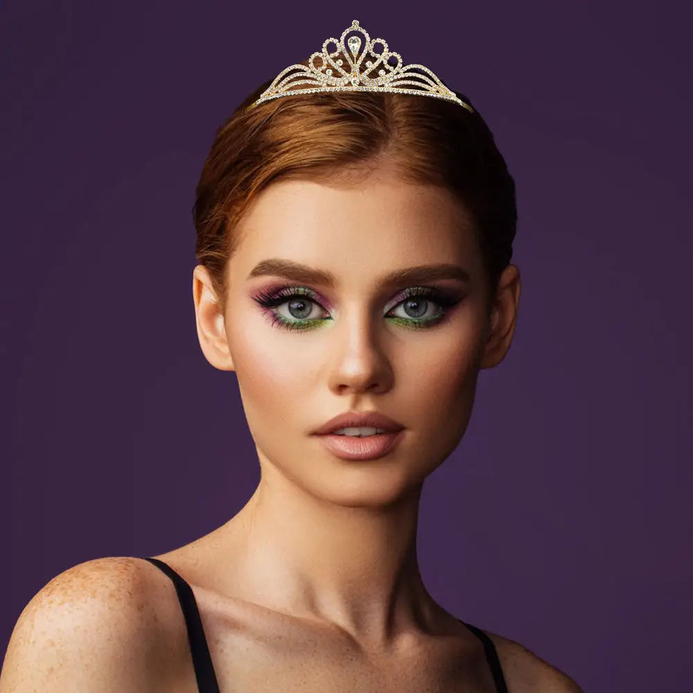 Teardrop Centerpiece Rhinestone Paved Flowing Crown Princess Tiara