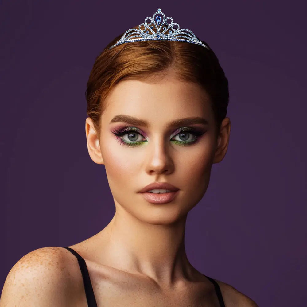 Teardrop Centerpiece Rhinestone Paved Flowing Crown Princess Tiara