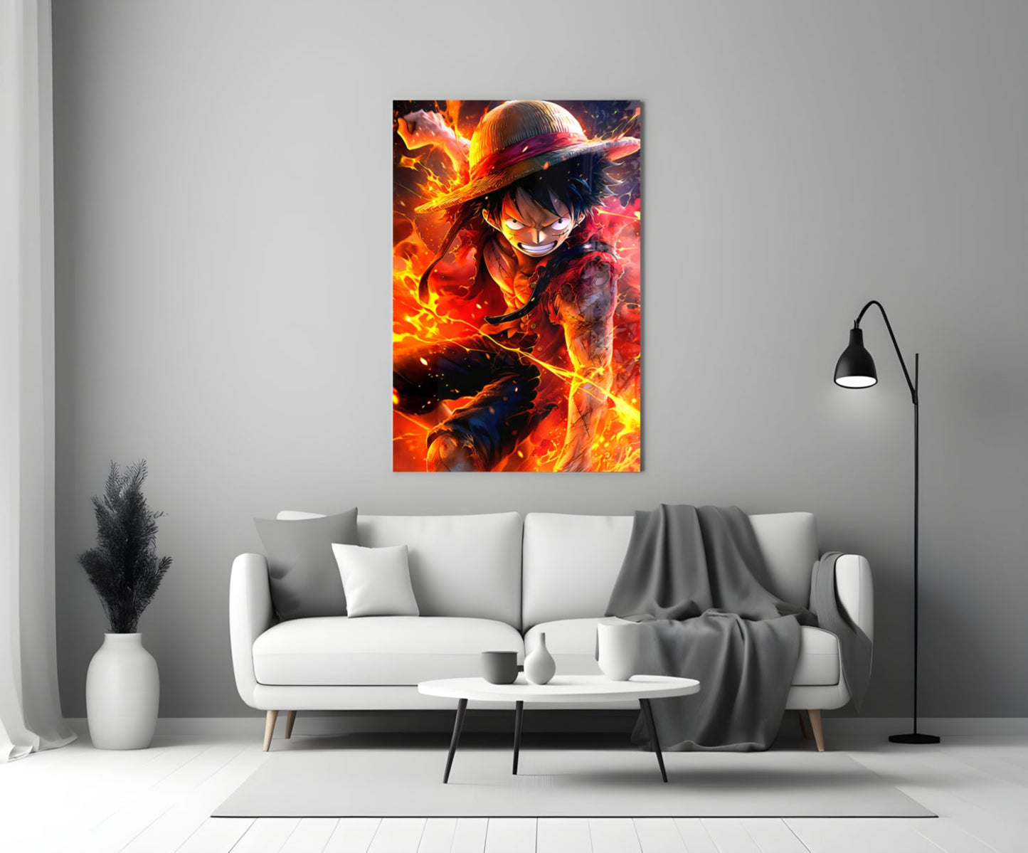 Luffy Fiery Fist Glass Wall Art || Designer Collection