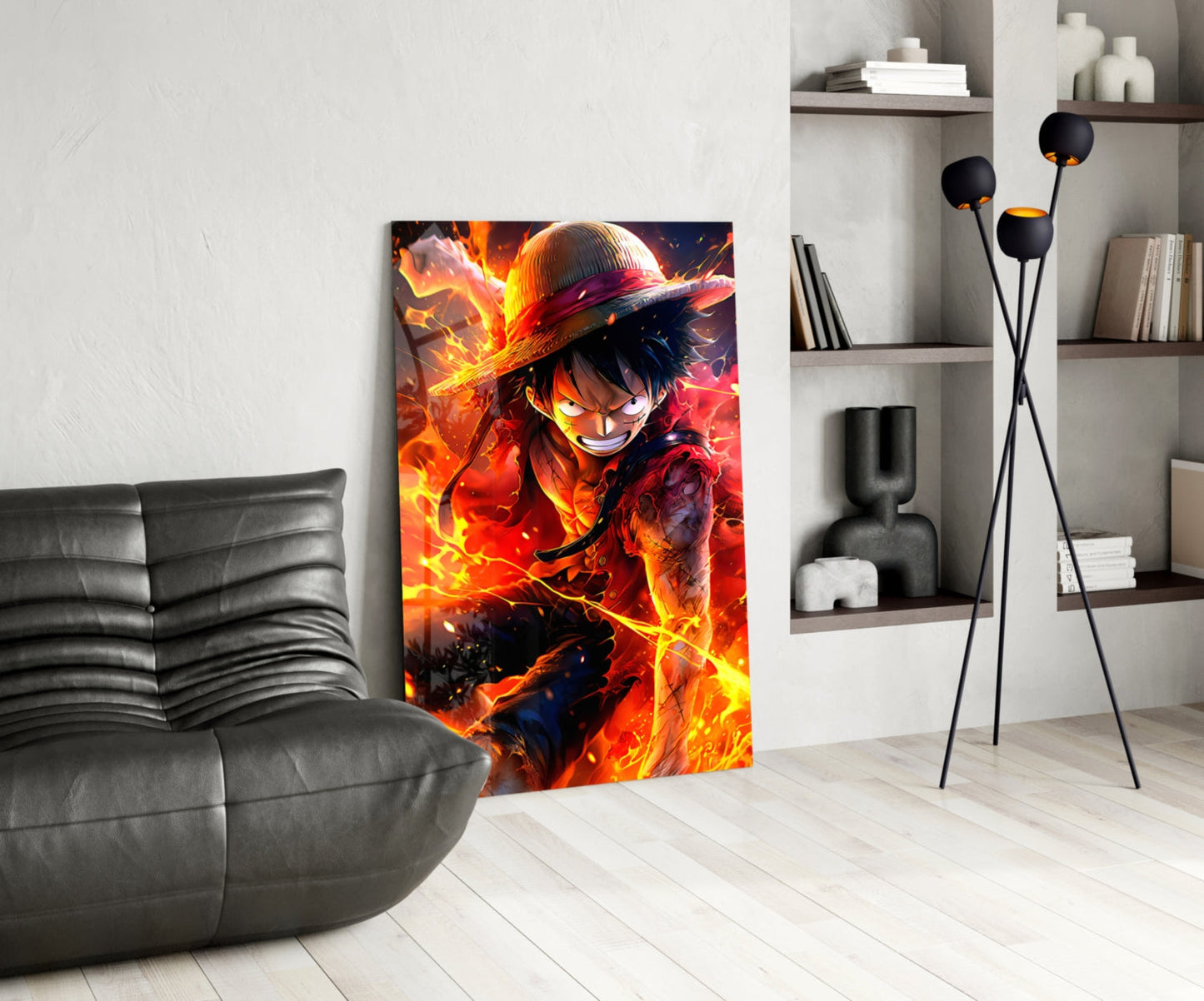 Luffy Fiery Fist Glass Wall Art || Designer Collection