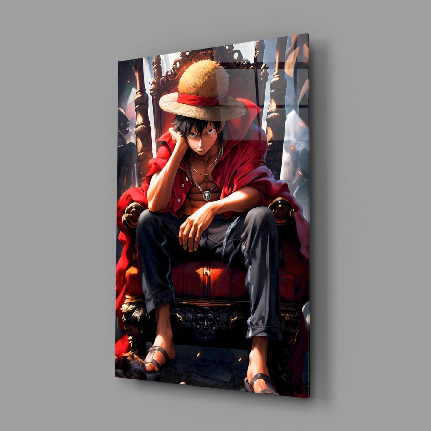 Luffy on the throne Glass Wall Art || Designer Collection
