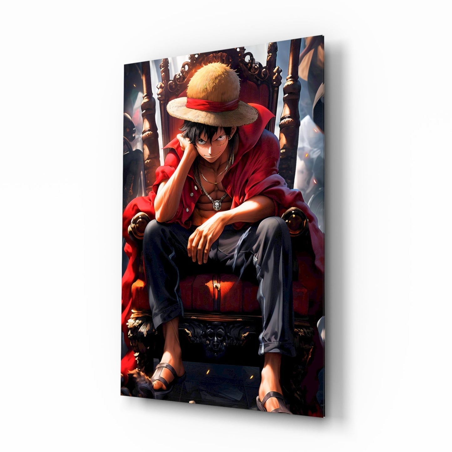 Luffy on the throne Glass Wall Art || Designer Collection