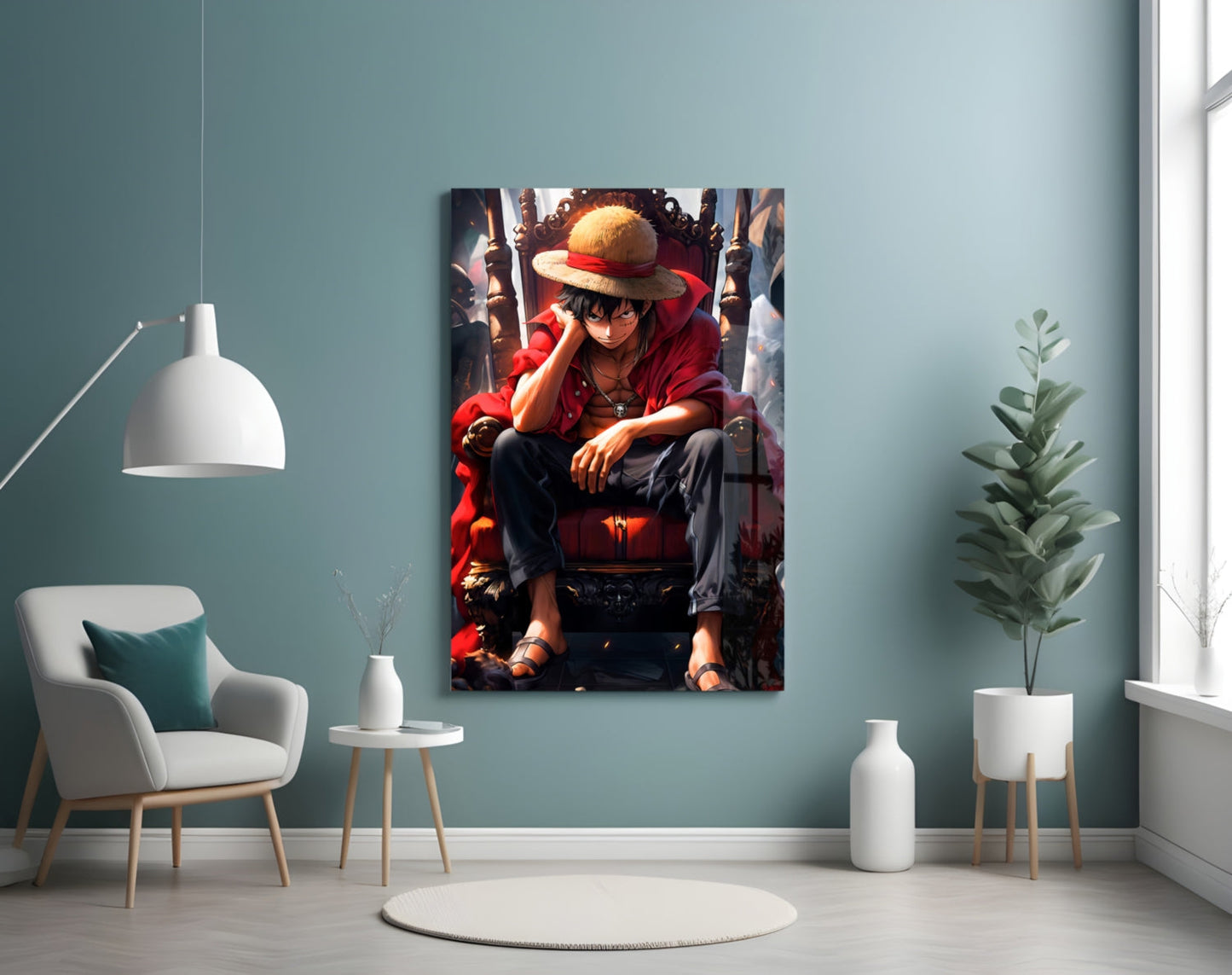 Luffy on the throne Glass Wall Art || Designer Collection