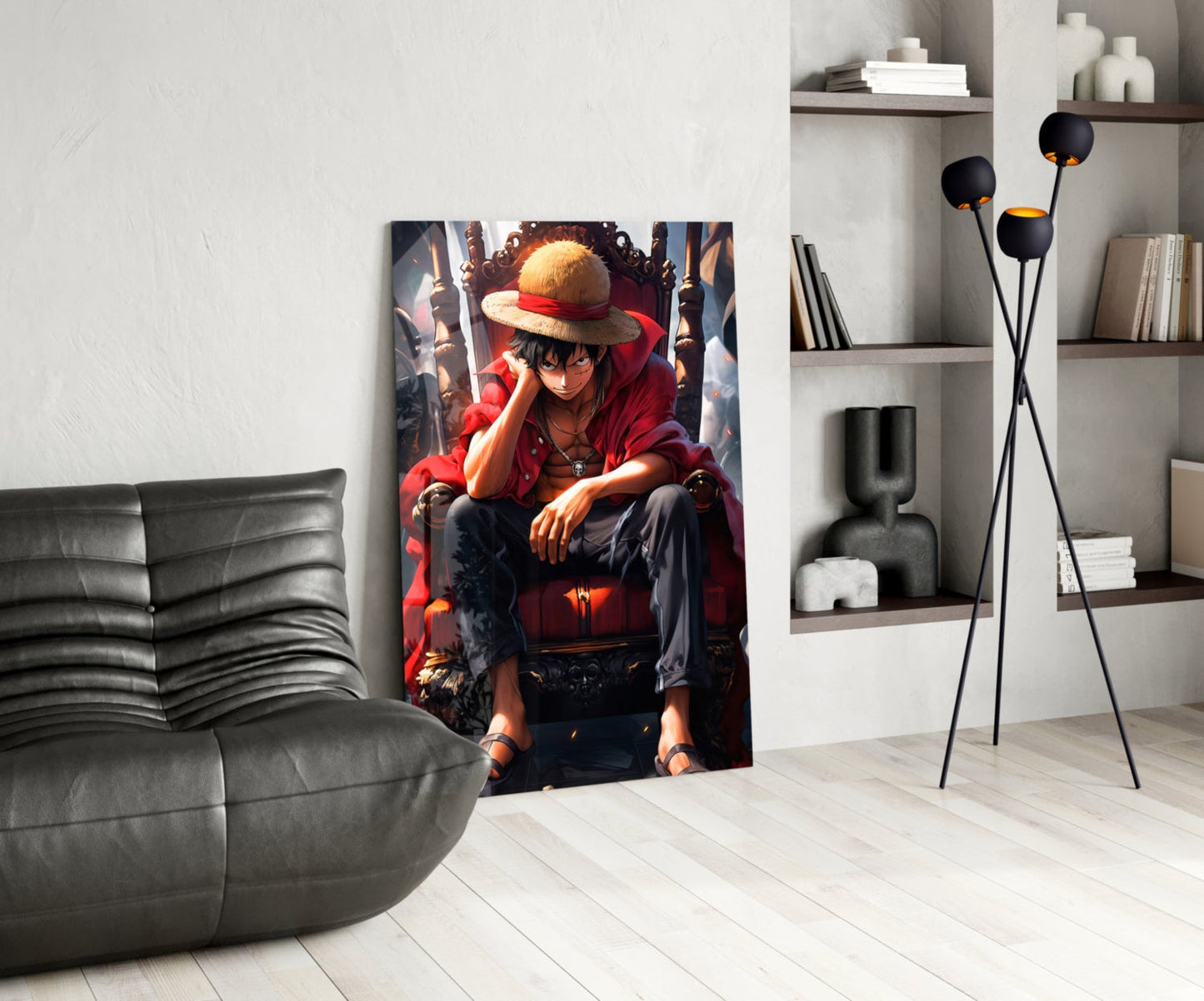 Luffy on the throne Glass Wall Art || Designer Collection