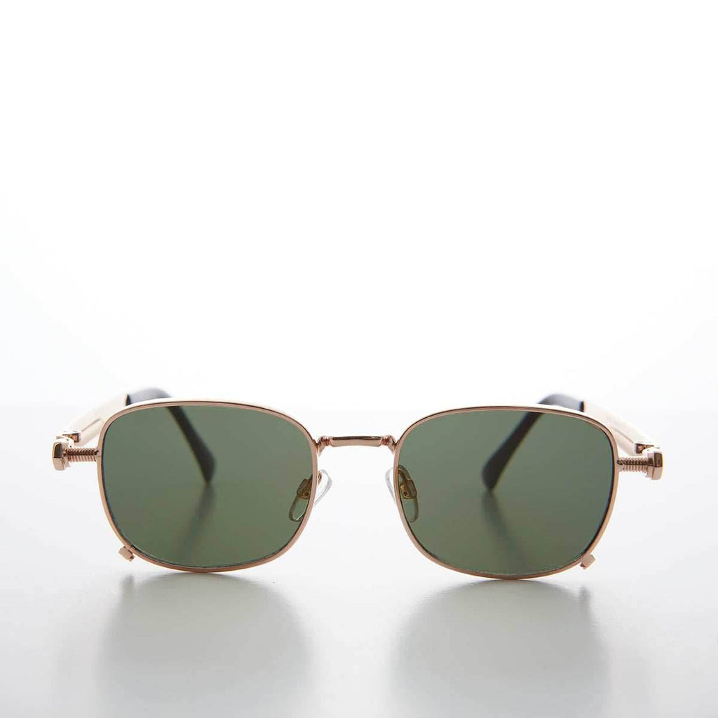 Tailored Steampunk Gold Sunglass with Industrial Temples - Tyga 1 - Rose Gold / Green Lens