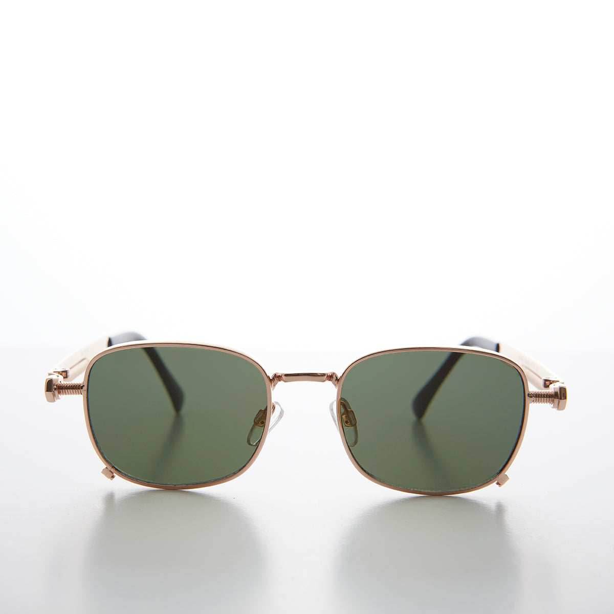 Tailored Steampunk Gold Sunglass with Industrial Temples - Tyga 1 - Rose Gold / Green Lens