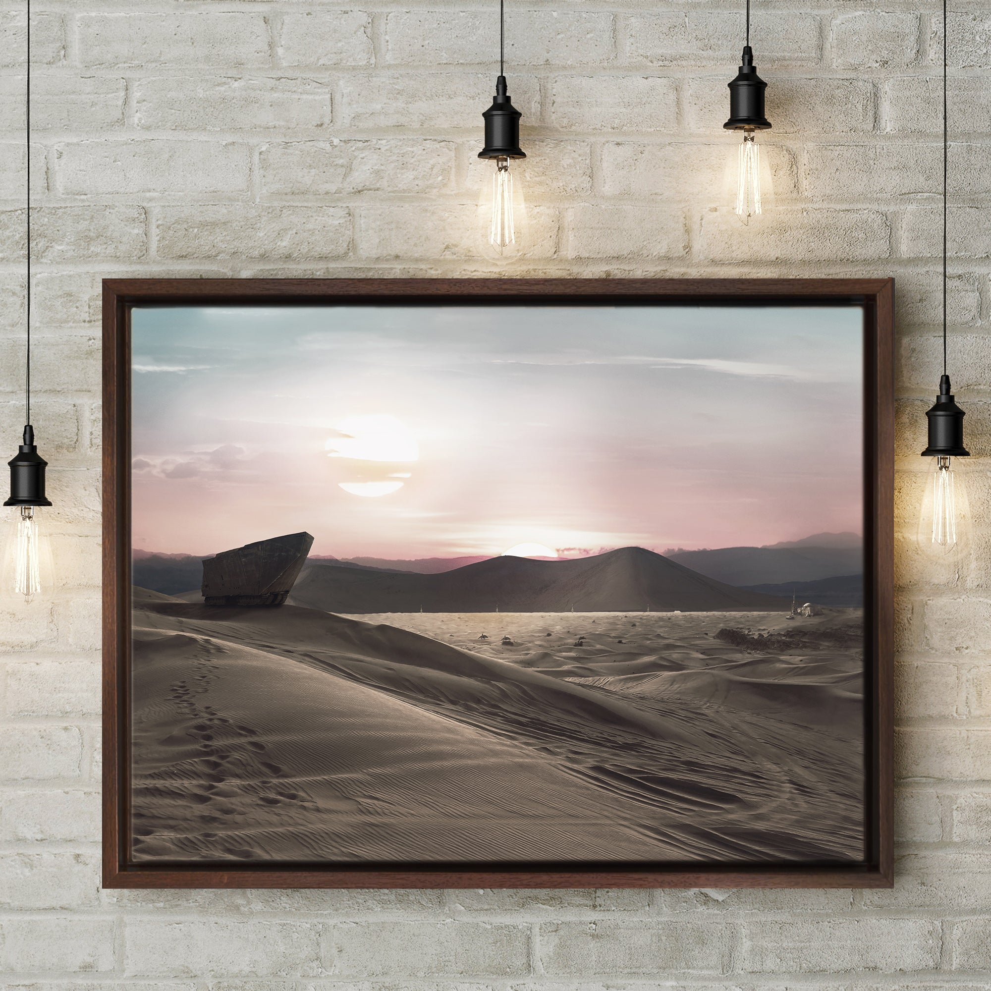 Tatooine Binary Sunset Star Wars Framed Canvas Art