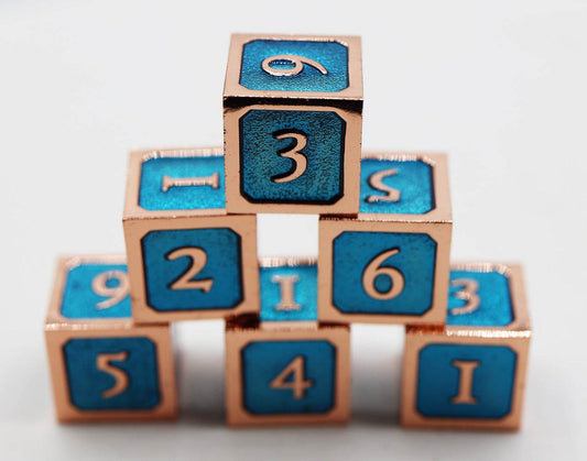 6 piece Metal D6's - Blue and Copper - 