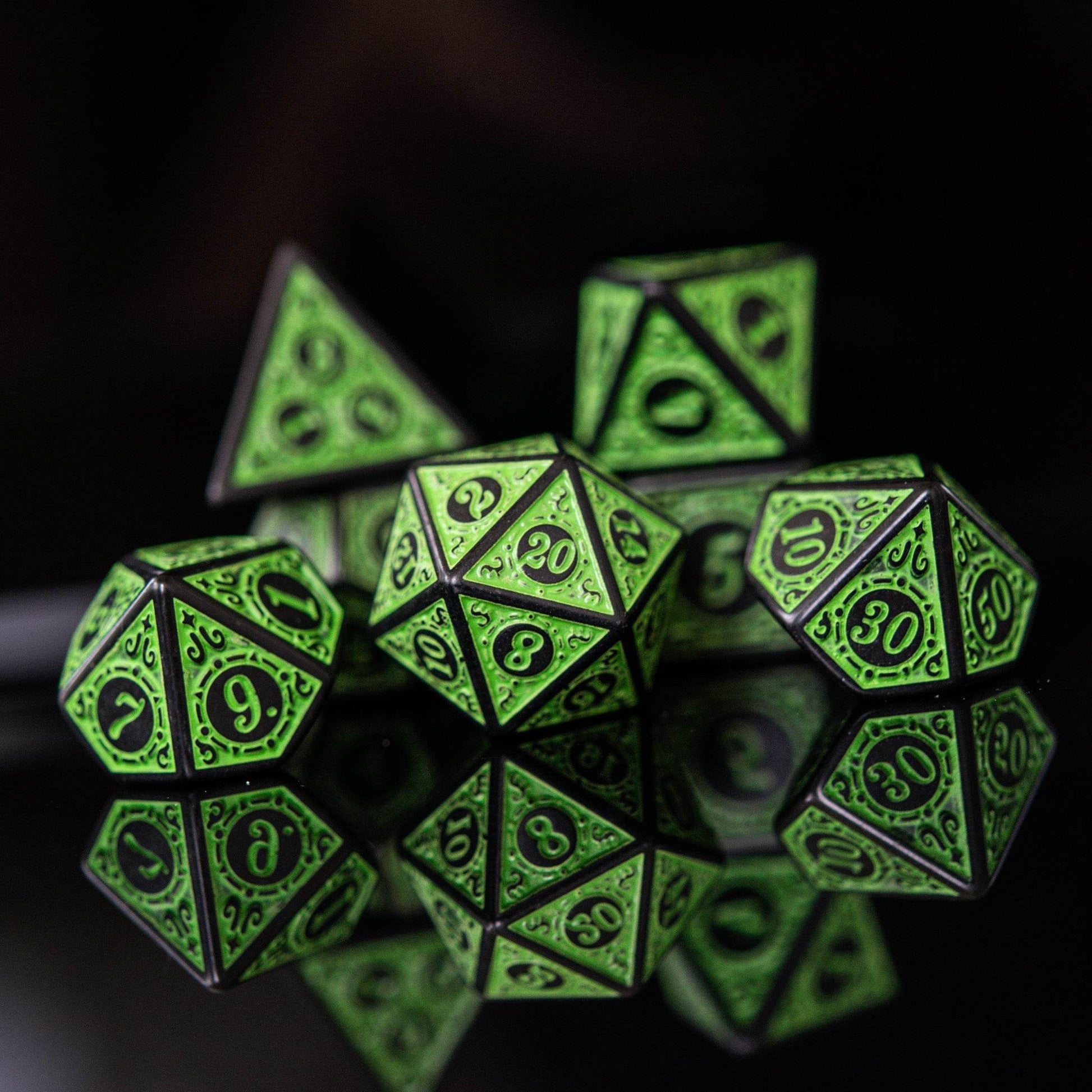 Temple Ruins Green Acrylic Dice Set - 