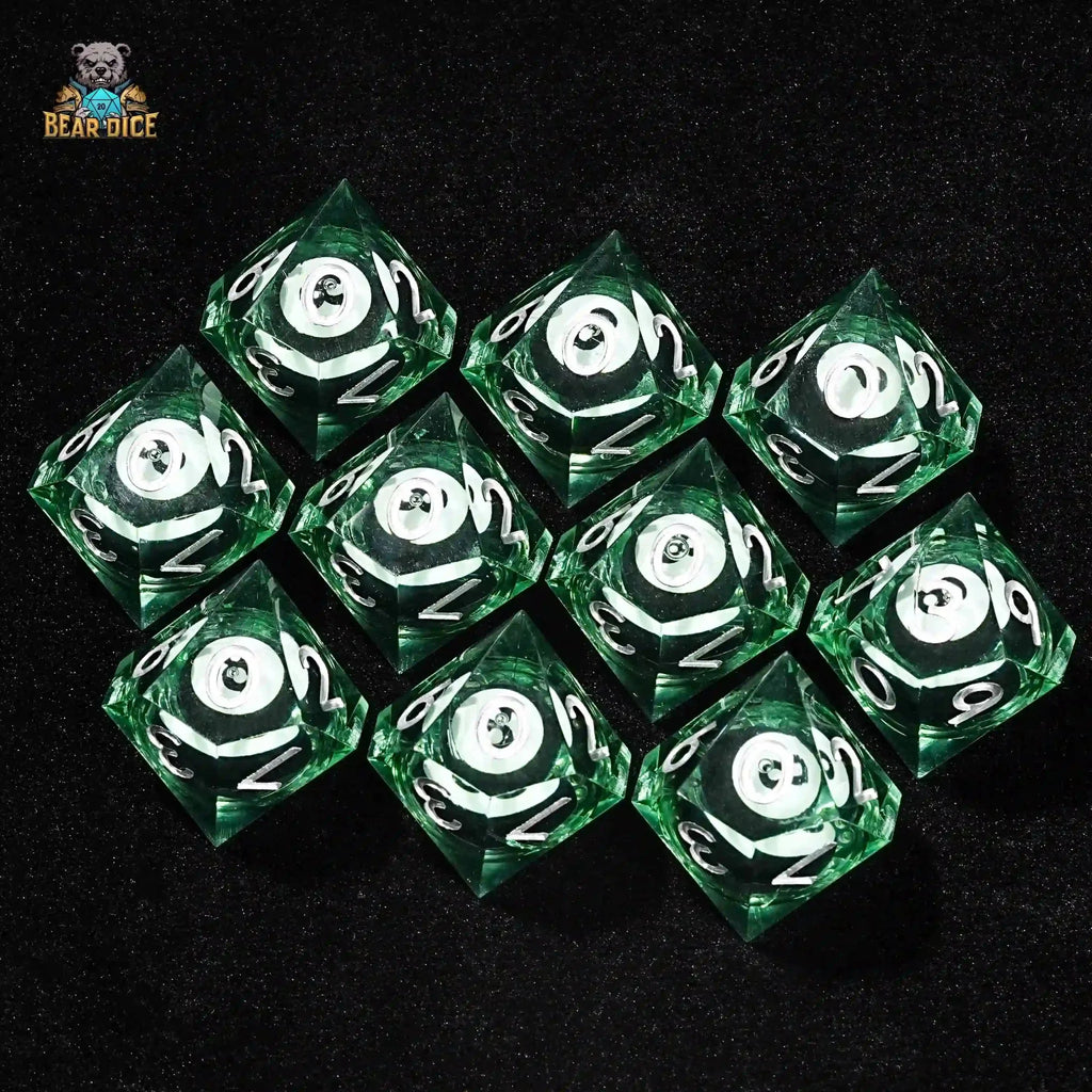 Green Transparent Resin 10-Sided Dice - No. 8 Billiard Liquid Core D10 Dice