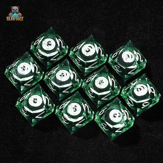 Green Transparent Resin 10-Sided Dice - No. 8 Billiard Liquid Core D10 Dice