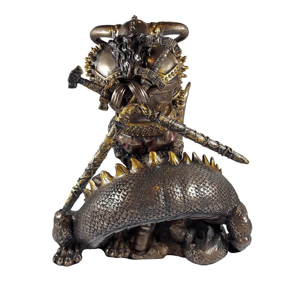 Thor Slaying Midgard Dragon With Mjolnir Hammer Statue - 