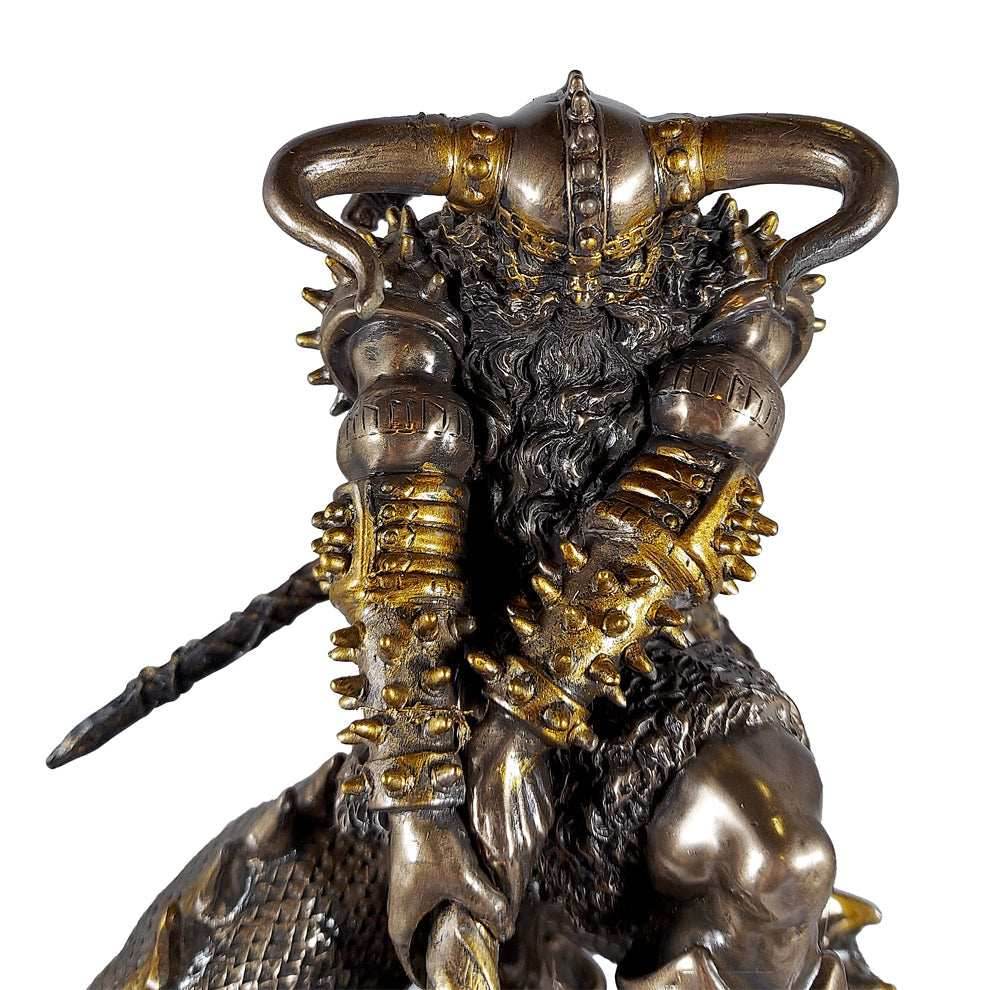 Thor Slaying Midgard Dragon With Mjolnir Hammer Statue - 
