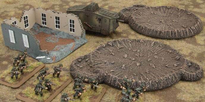 Flames of War: Large Craters and Ruined House - 