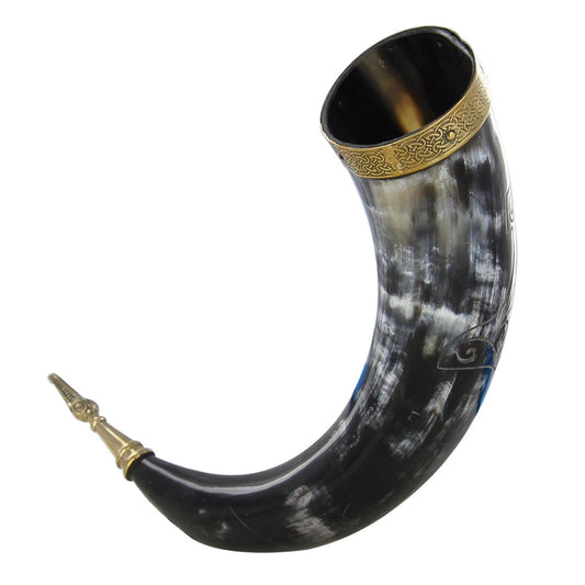 Thunderous Toast Viking Horn with Hand Etched Mjolnir Design-0