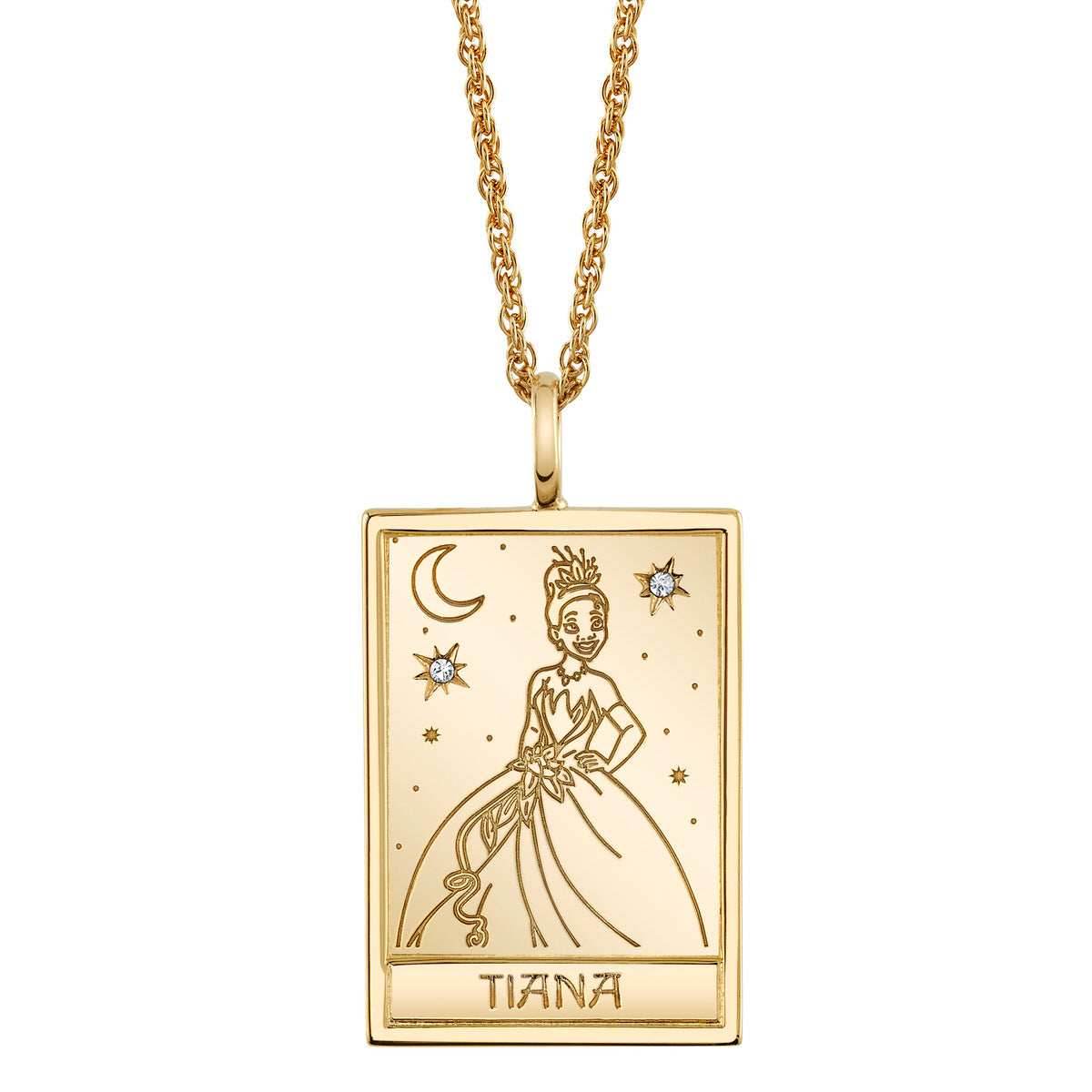 Disney X RockLove THE PRINCESS AND THE FROG Tiana Tablet Necklace - Yellow Gold Plated
