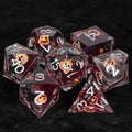 Halloween Gift: Pumpkin Monster Blood Resin DND Dice Set + Silver Numbers