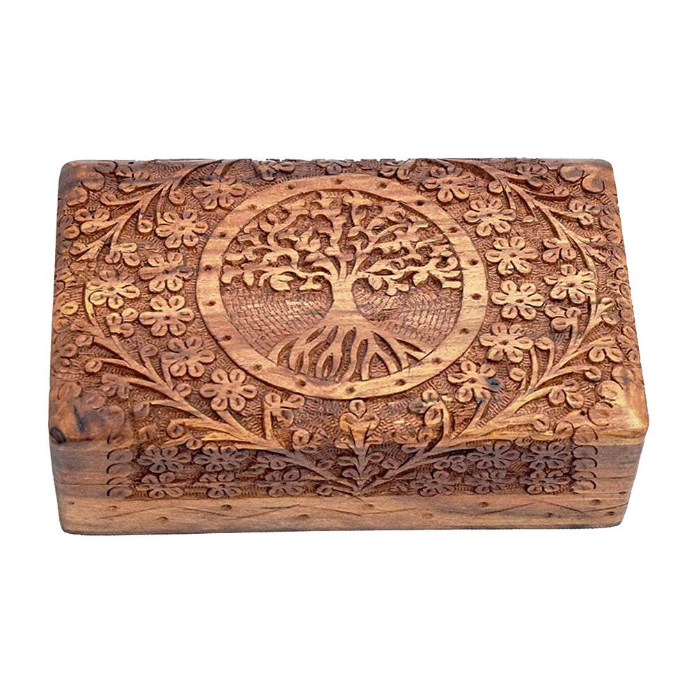 Tree Of Life Carved Wooden Box - 4" x 6"