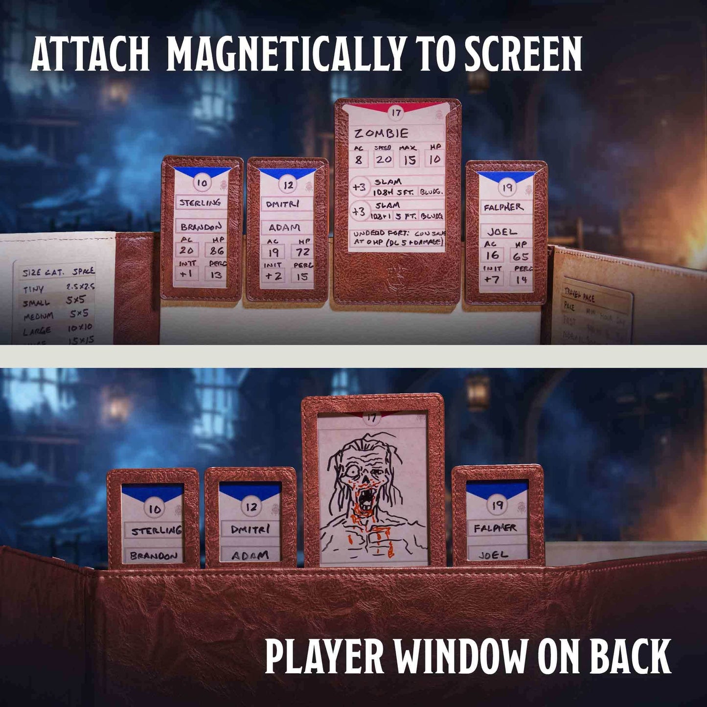 Creature Trackers - Magnetic Combat Organizers for D&D & TTRPG Game Master Screen - Brown