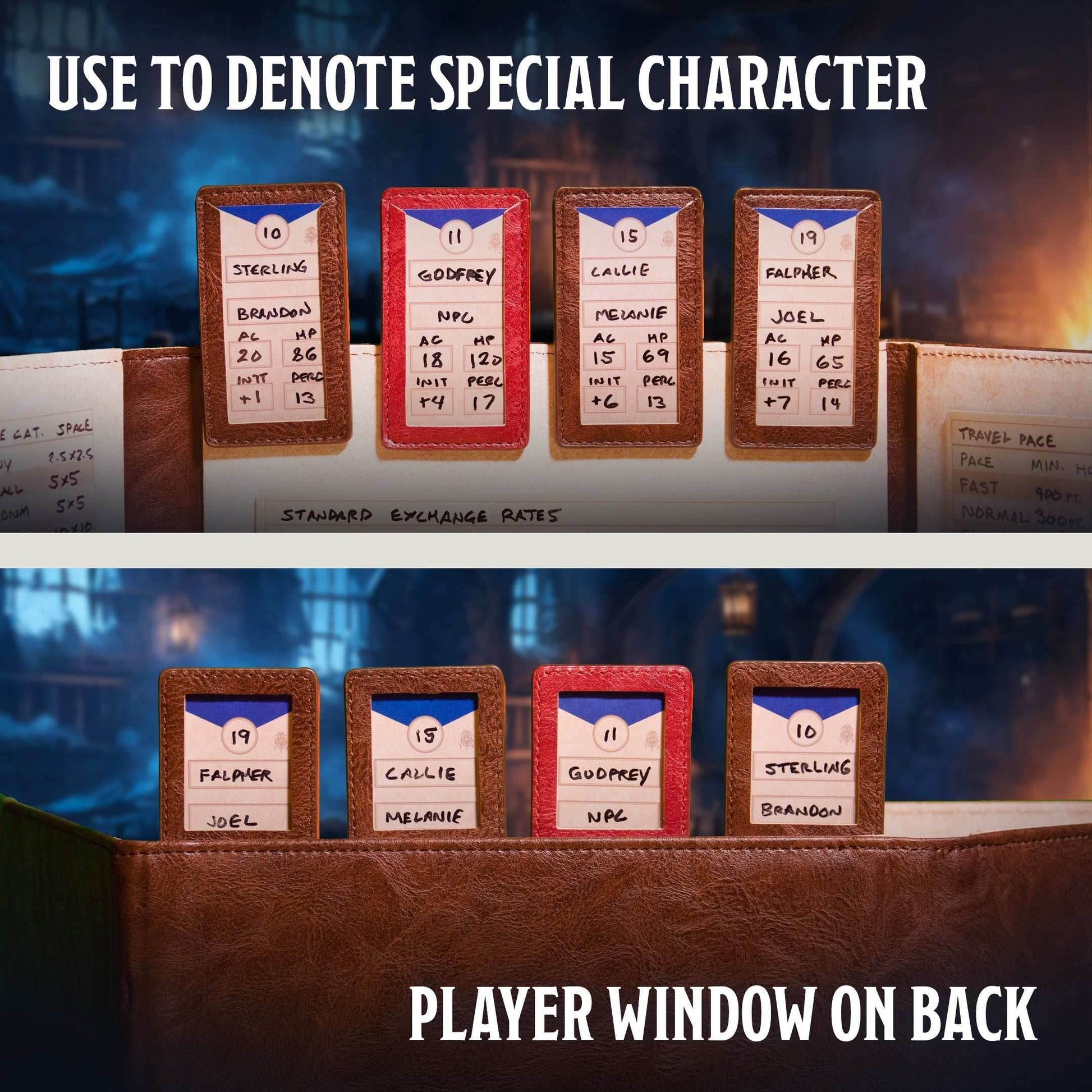 Initiative Trackers - Magnetic Turn Order Cards for D&D 5e and TTRPG Combat Management - Brown