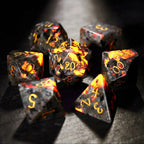 Unique Flame Stone Dice: The color of volcanic lava DND Gemstone Dice Set