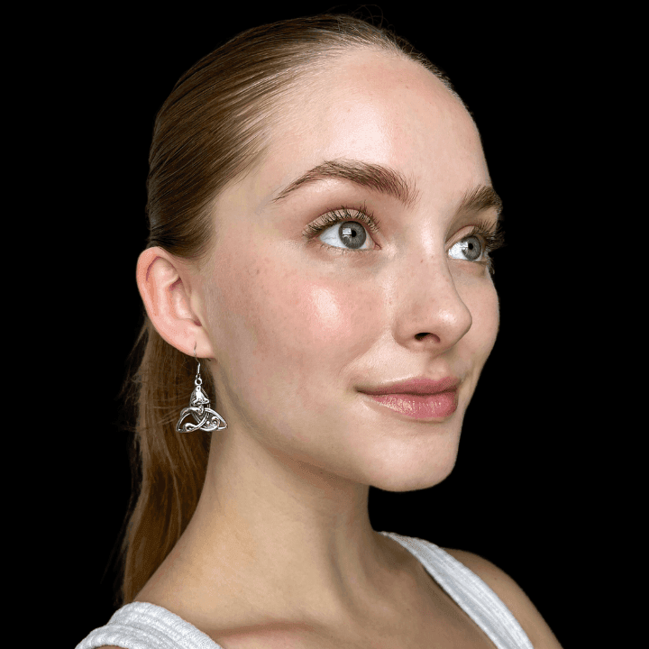 Celtic Cat on Triquetra Stainless Steel Earrings - 