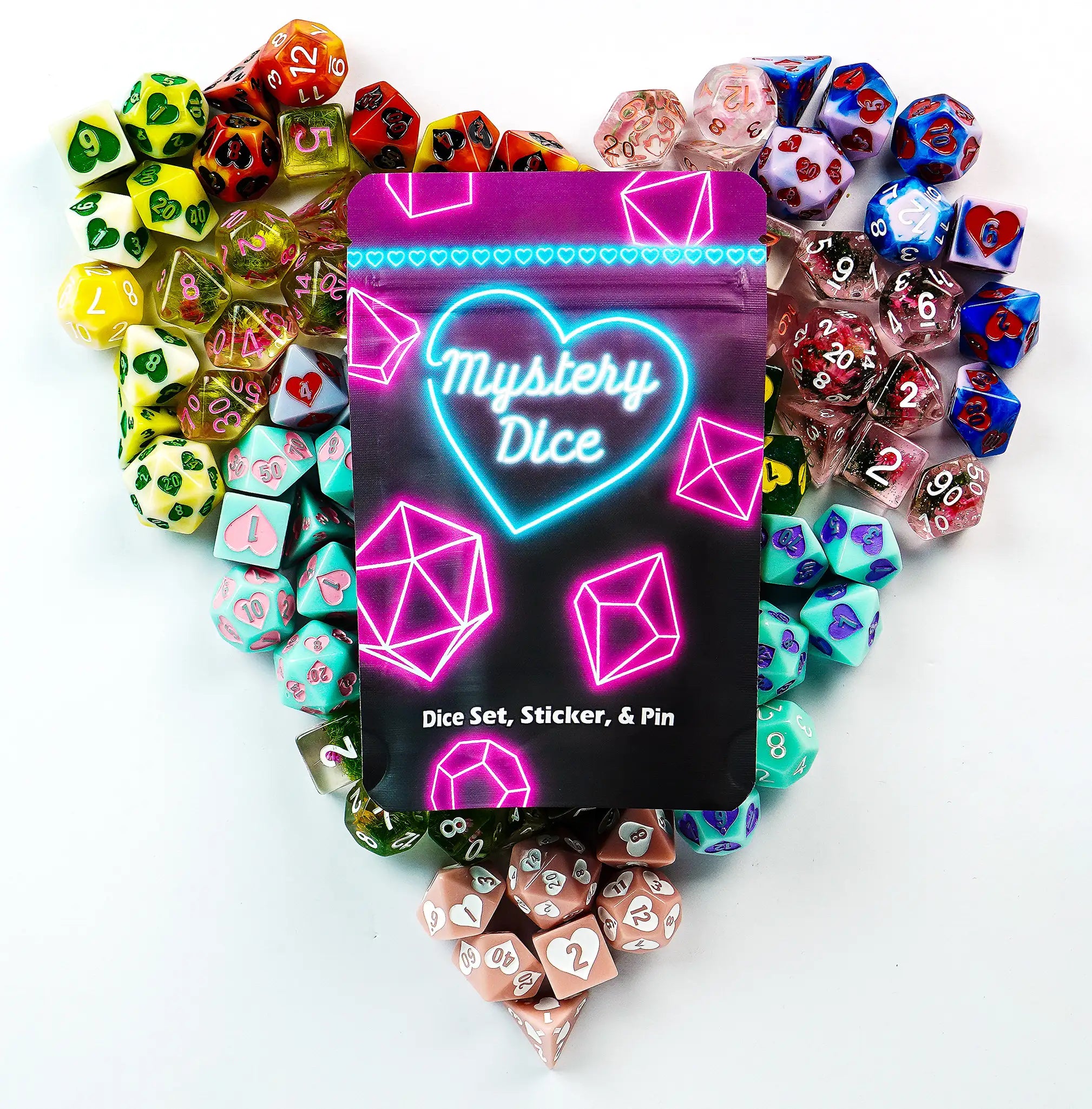 Sweetheart Mystery Dice – Love Themed Dice, Pin, and Sticker