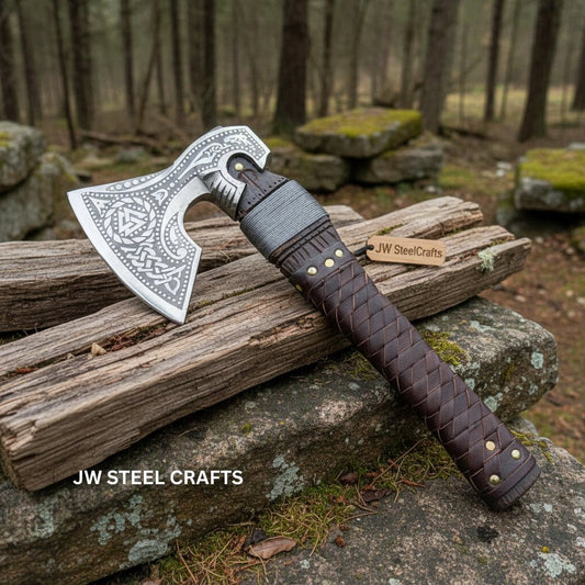 Viking Style Engraved Axe | Handcrafted Leather Wrapped Handle
