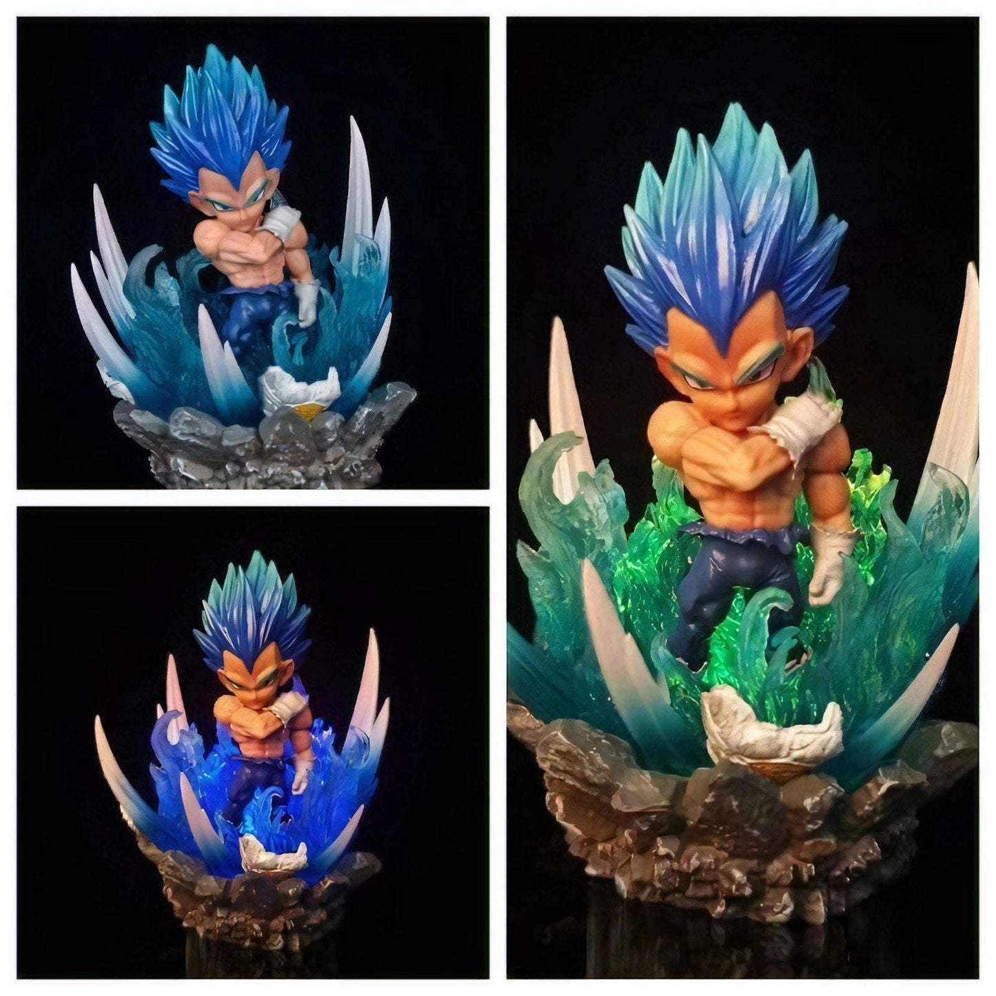 Vegeta, Goku, and Zamasu Anime Chibi LED Figures, Dragon Ball Super Cute Kawaii Mini Anime Figurines Collection 10 cm