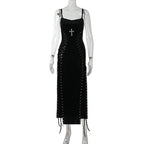 Velvet High Split Cross Dress