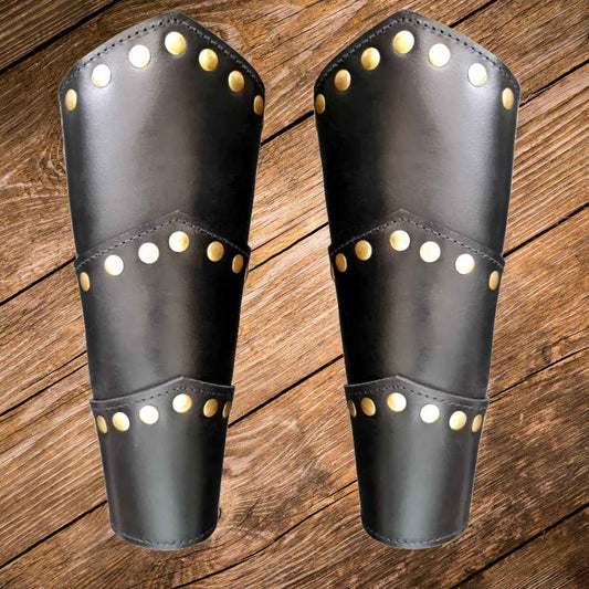Black Leather Viking Arm Bracer | Rugged Rivets & Adjustable Straps