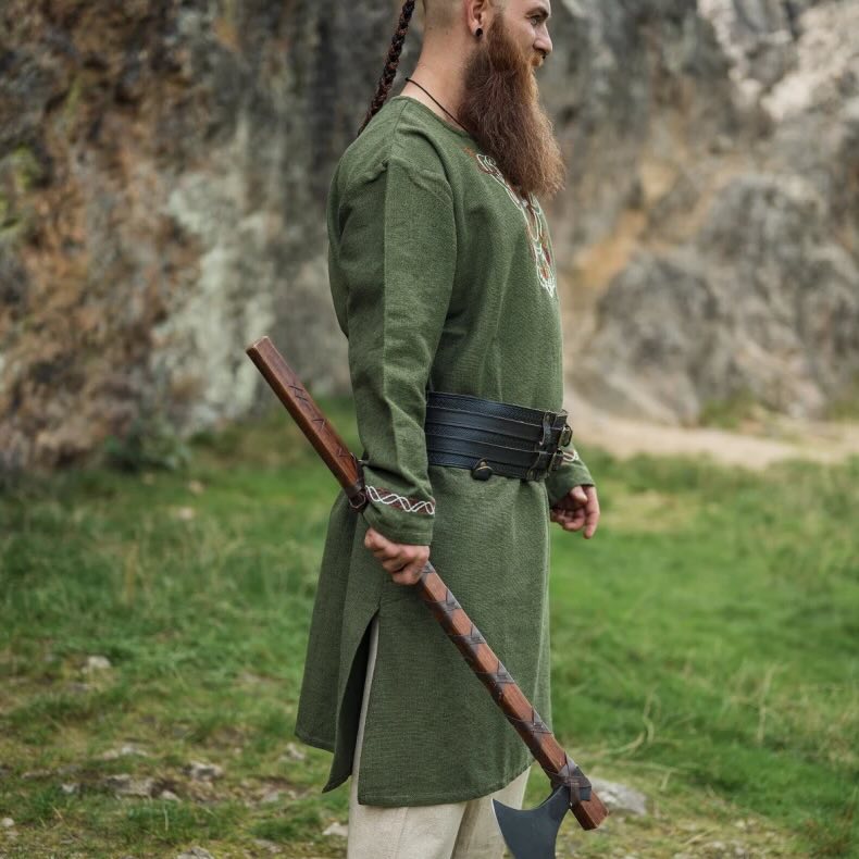 Tunique Viking verte avec broderie Fenrir Wolf | Manche longue