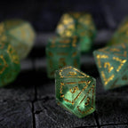 Vine Spike Green Fluorite Gemstone DND Dice Set - Full Set And Free Dice Box