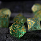Vine Spike Green Fluorite Gemstone DND Dice Set - Full Set And Free Dice Box