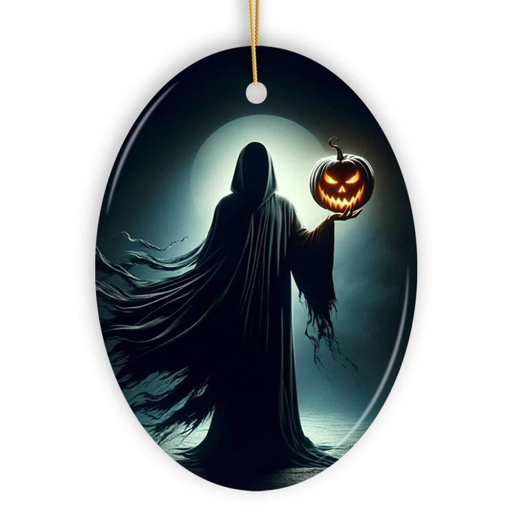 The Pumpkin Reaper Horror Ornament, Halloween Tree Decoration - Oval