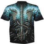 FLAMING SPINE - Allover T-Shirt Black