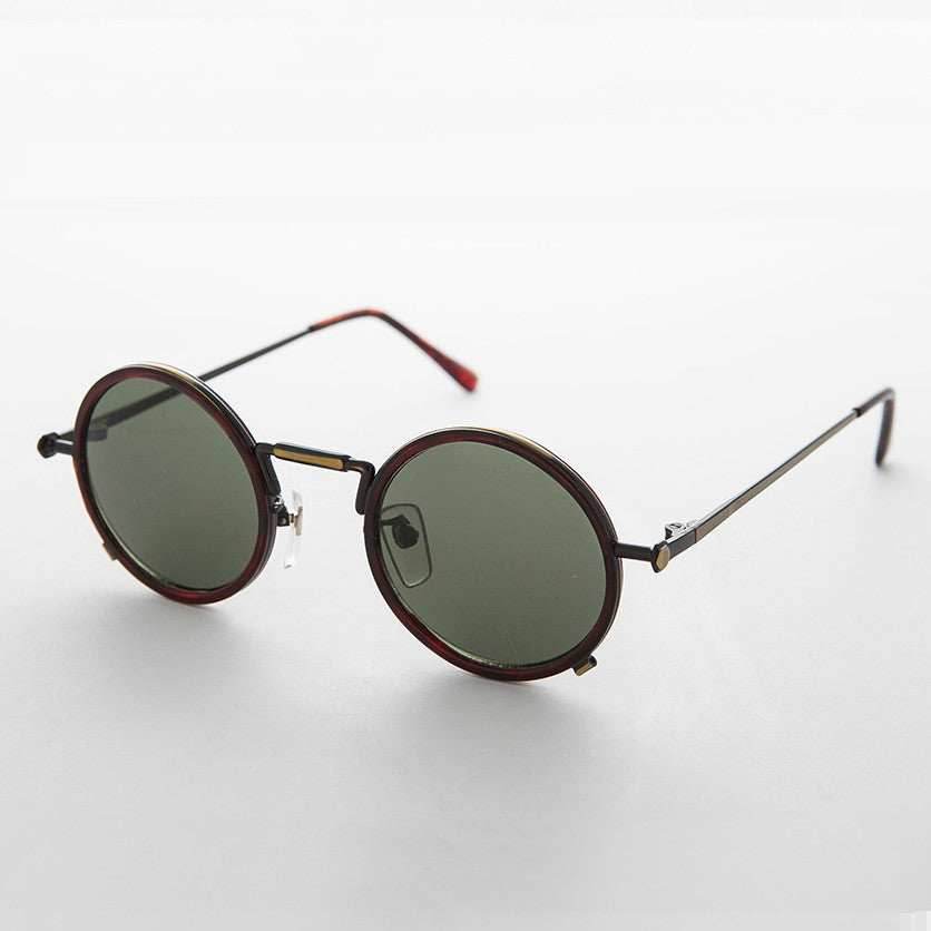 Round Goth Steampunk Vintage Sunglass - Waldo - Tortoise/Gun Metal