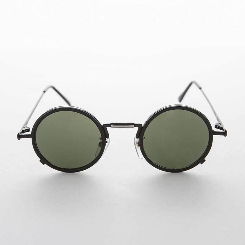 Round Goth Steampunk Vintage Sunglass - Waldo - Black/Gun Metal