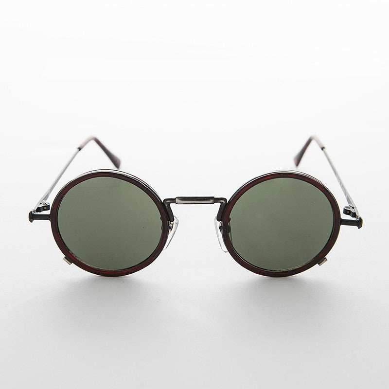 Round Goth Steampunk Vintage Sunglass - Waldo - Tortoise/Gun Metal