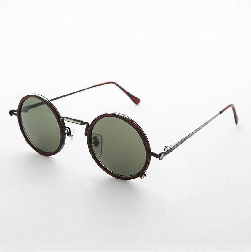 Round Goth Steampunk Vintage Sunglass - Waldo - Tortoise/Gun Metal