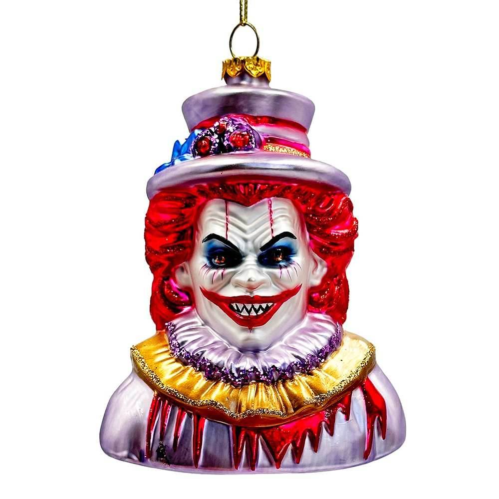 Horror Clown Head Glass Ornament, Gothic Halloween Tree Decor - 