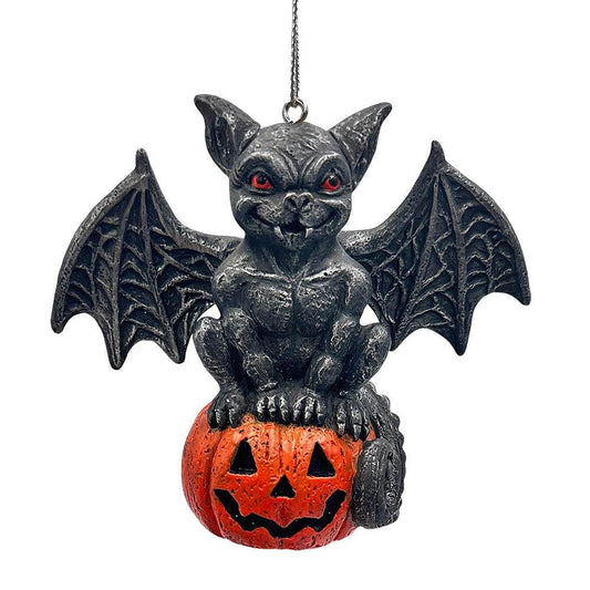 Spooky Gargoyle on a Pumpkin Ornament, Goth Halloween Themed Tree Decor - 