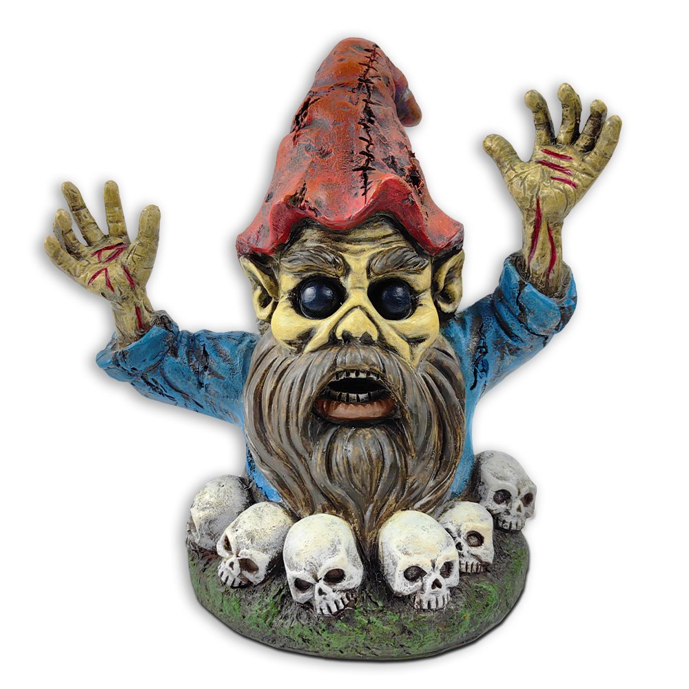 Zombie Gnome Garden Statue, 8" Outdoor Halloween Figurine Yard Decoration