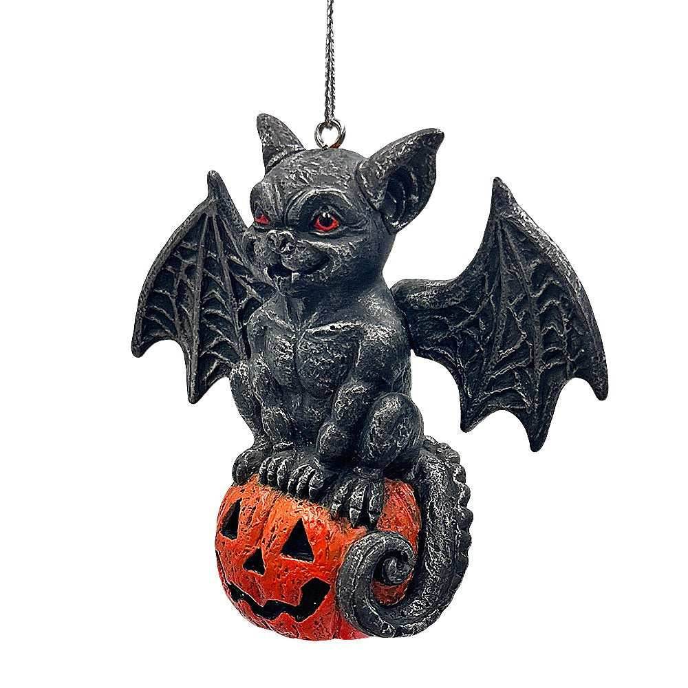 Spooky Gargoyle on a Pumpkin Ornament, Goth Halloween Themed Tree Decor - 