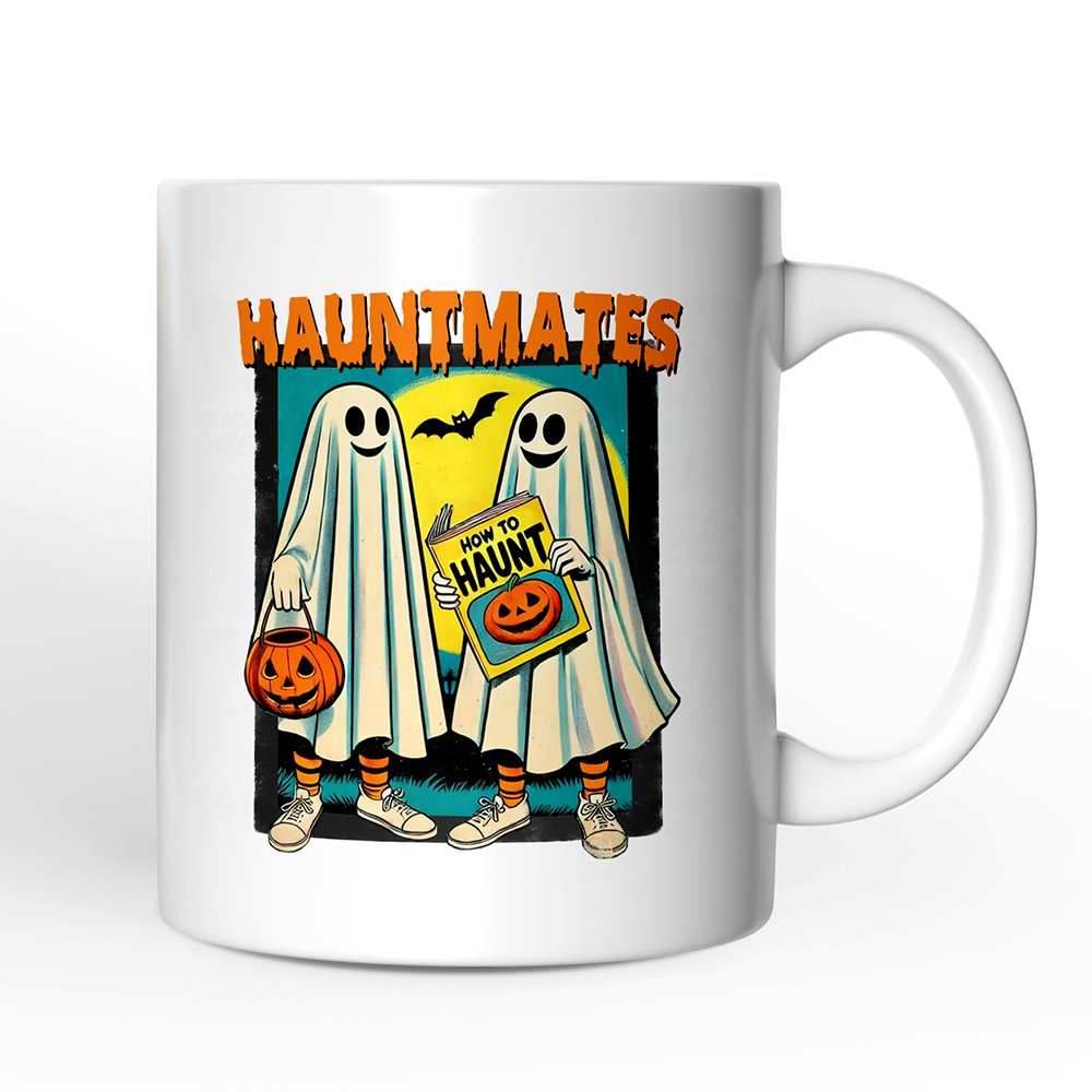 Funny Retro Ghosts Hauntmates Personalized Mug, Vintage Best Friend Halloween Gift with Custom Names - 12oz Mug / Non-Custom