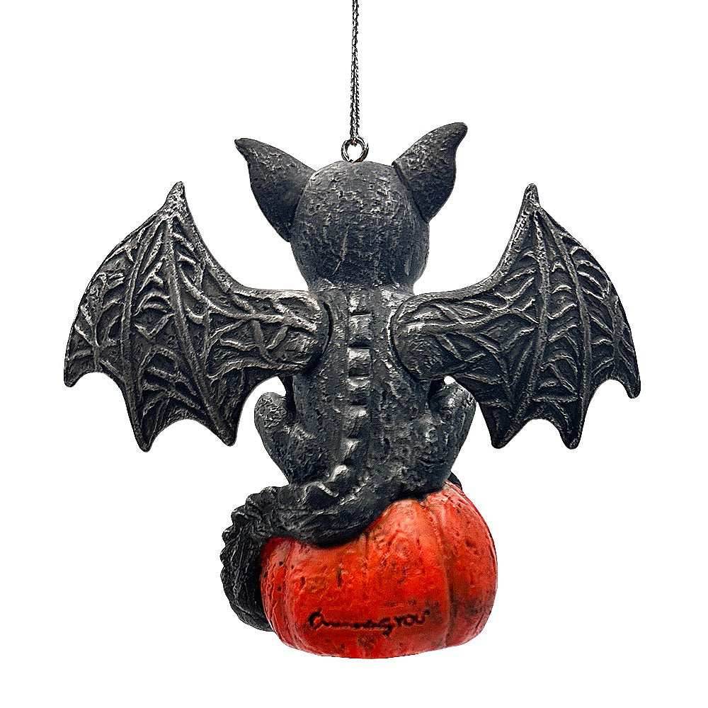 Spooky Gargoyle on a Pumpkin Ornament, Goth Halloween Themed Tree Decor - 