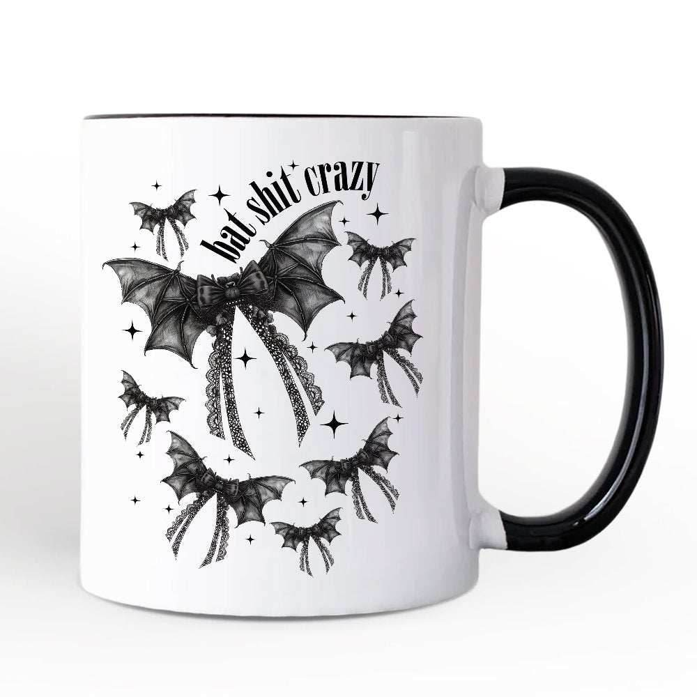 Bat Shit Crazy Coquette Bats Personalized Mug, Funny Halloween Gift with Custom Name - White - Black / Non-Custom