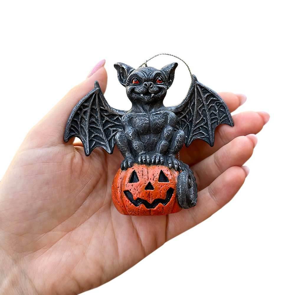 Spooky Gargoyle on a Pumpkin Ornament, Goth Halloween Themed Tree Decor - 